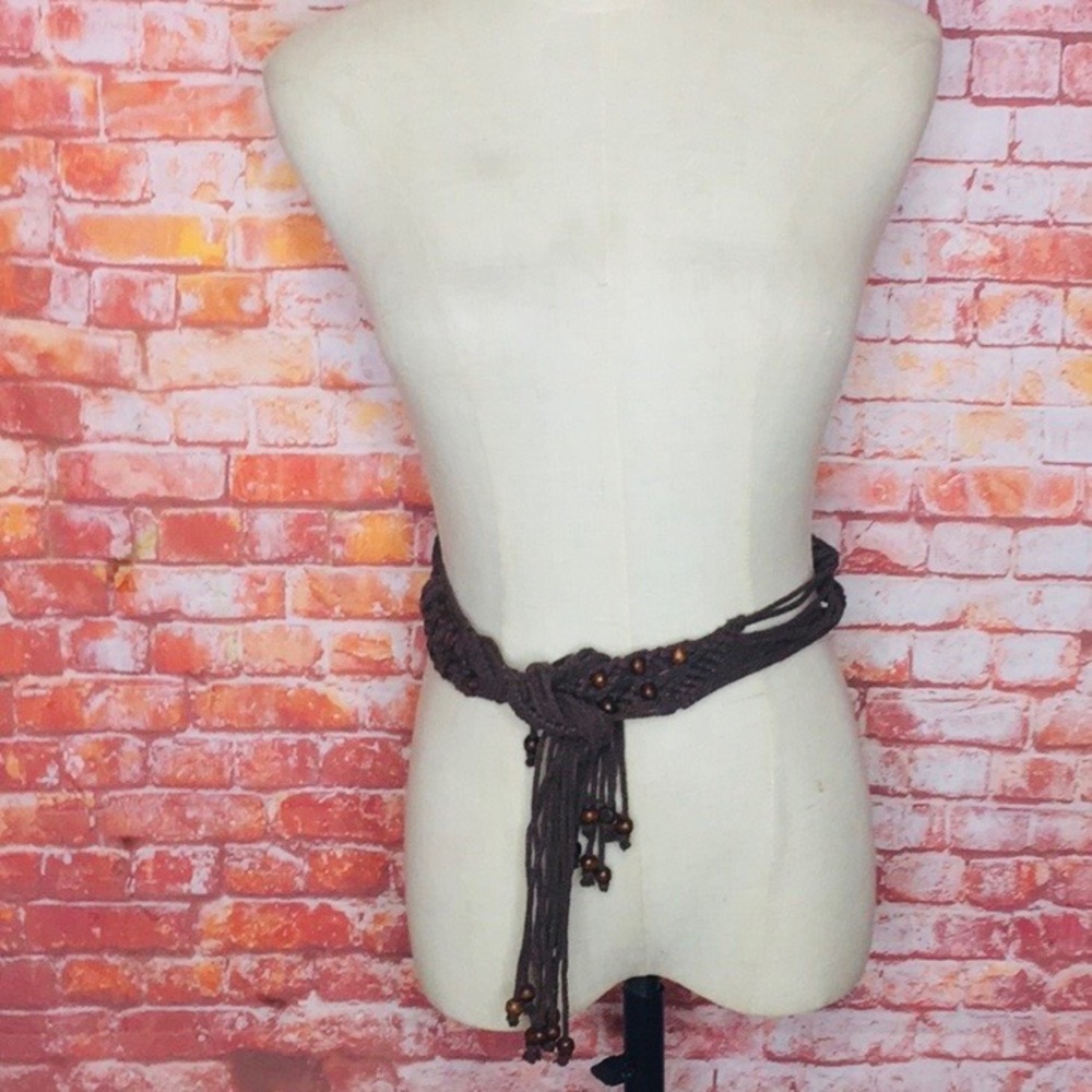 Braided Dark Brown Beaded Boho Tassel Belt in Dark Brown